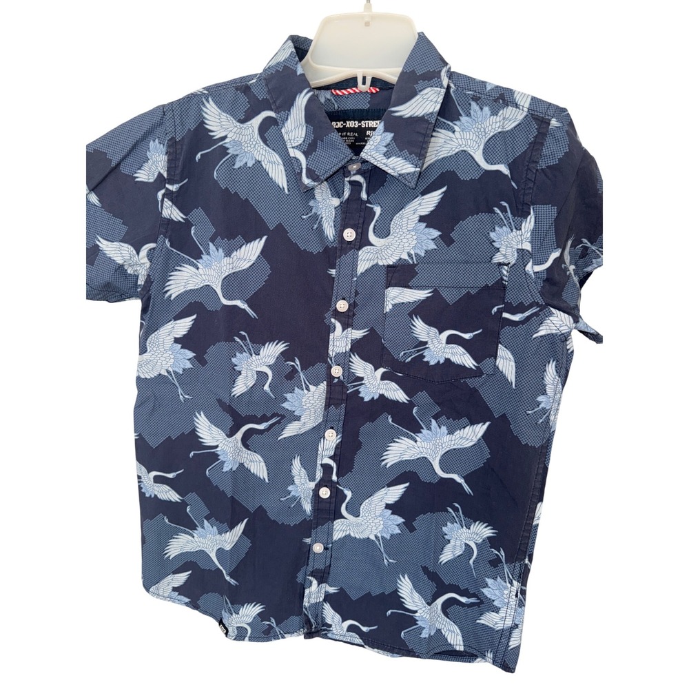 RJC X03 Street Blue Crane button‎ down short sleeve shirt size